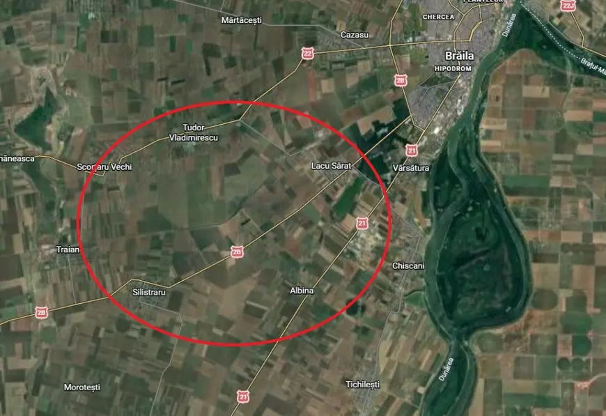 Harta din Google Maps care arată localitățile Lacu Sărat și Silistraru din județul Brăila