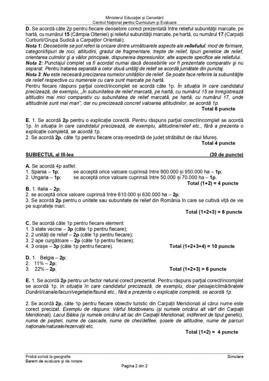Simulare Bacalaureat 2026. Subiectele și baremul de corectare la Geografie