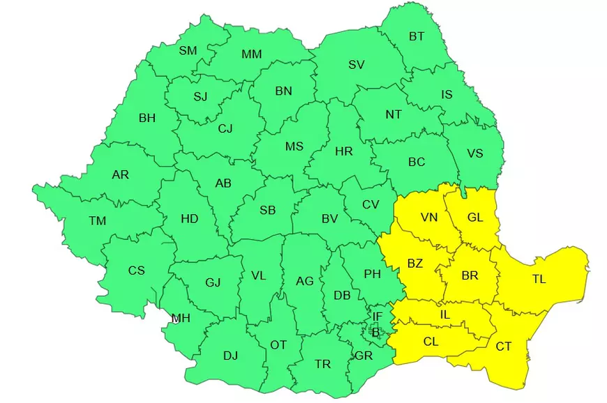 Cod galben de vreme severă până sâmbătă seara, anunțat de ANM. Harta județelor aflate sub avertizare meteo
