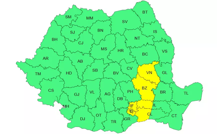Cod galben de vreme severă până sâmbătă seara, anunțat de ANM. Harta județelor aflate sub avertizare meteo