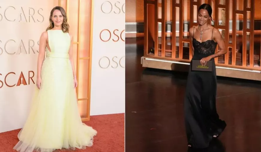 Felicity Jones, stanga si Zoe Saldana, dreapta. Oscar 2026
