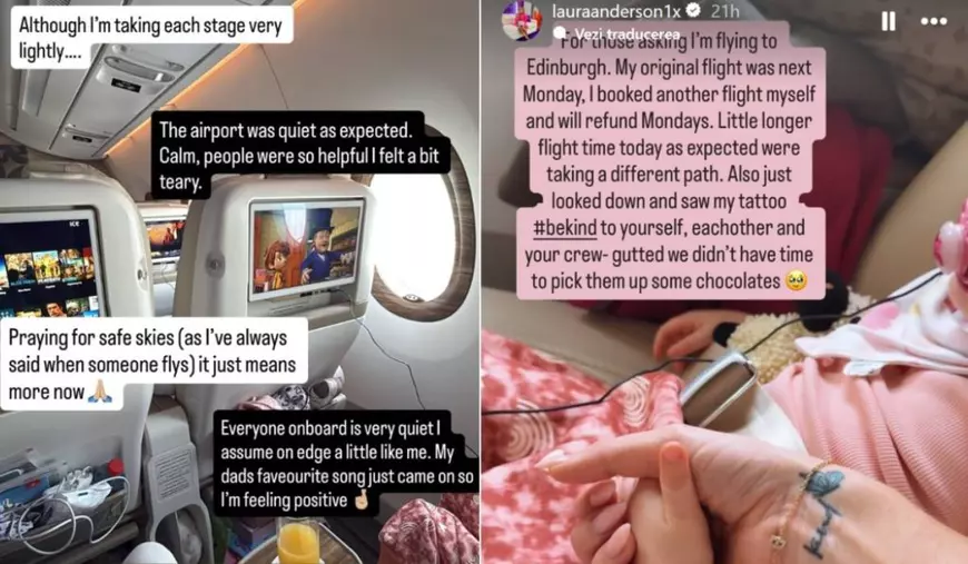 Colaj cu postare instagram Fosta vedetă a serialului „Love Island”, Laura Anderson, în vârstă de 36 de ani, a reușit să obțină un zbor spre Edinburgh împreună cu fiica ei, Bonnie, în vârstă de doi ani.