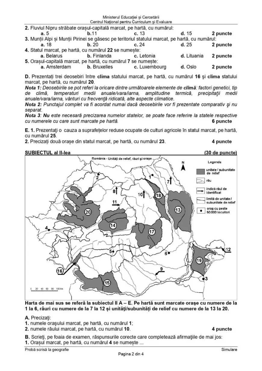 Simulare Bacalaureat 2026. Subiectele și baremul de corectare la Geografie
