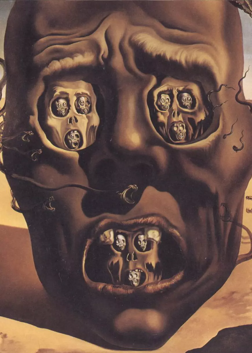 O pictură a lui Salvator Dali în care un craniu uman are în loc de ochi și gură alte cranii.