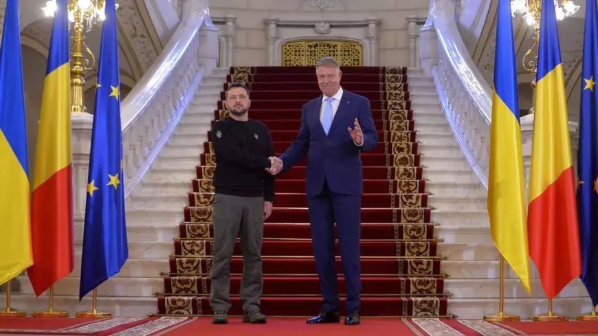 Imagine de la ultima vizită făcută de Zelenski la Palatul Cotroceni, în octombrie 2023, când s-a văzut cu fostul președinte, Klaus Iohannis