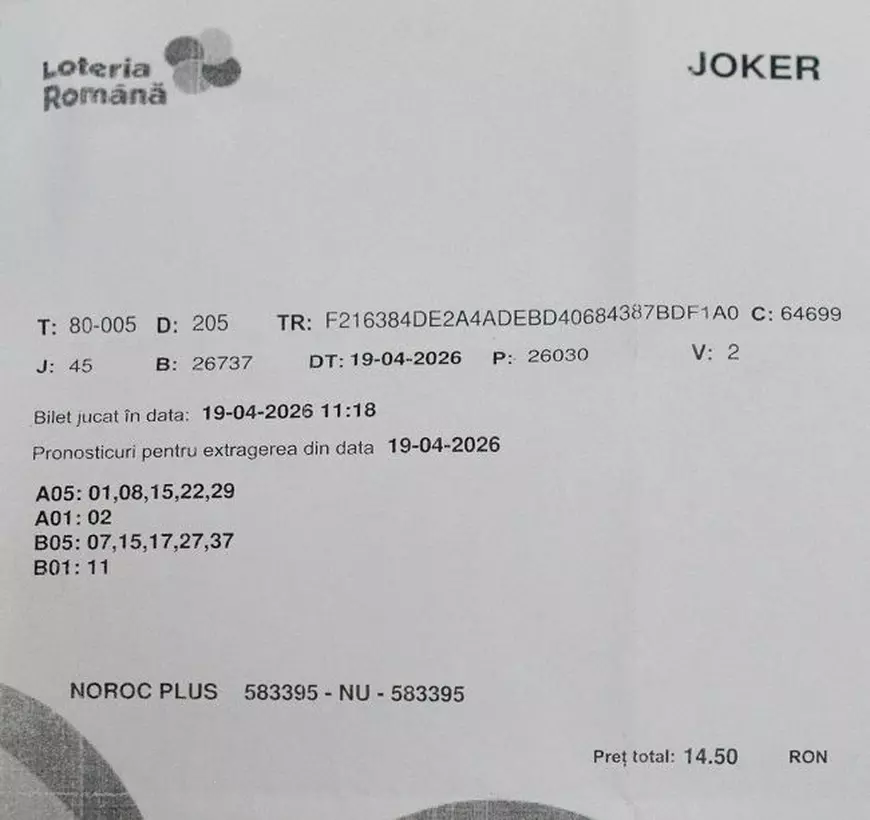 Biletul câștigător la categoria I la Joker din 19 aprilie 2026, cu premiul de aproape 13 milioane de euro