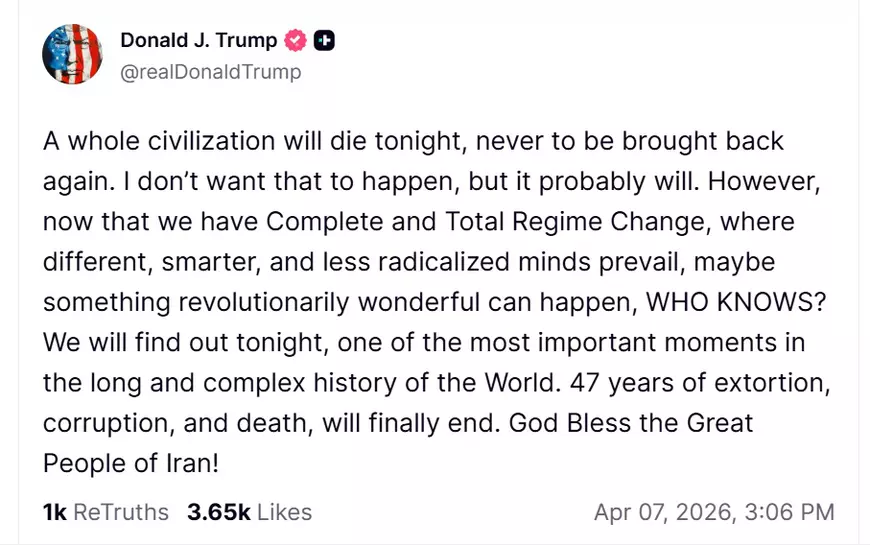 Donald Trump tocmai a anunțat Apocalipsa: „O întreagă civilizație va muri în seara asta și nu va mai fi readusă niciodată la viață”