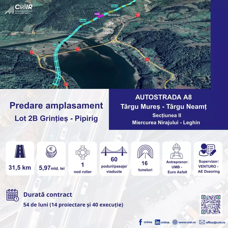 UMB a preluat șantierul Grințieș-Pipirig de pe A8: Proiect de 6 miliarde de lei cu 16 tuneluri și 60 de poduri