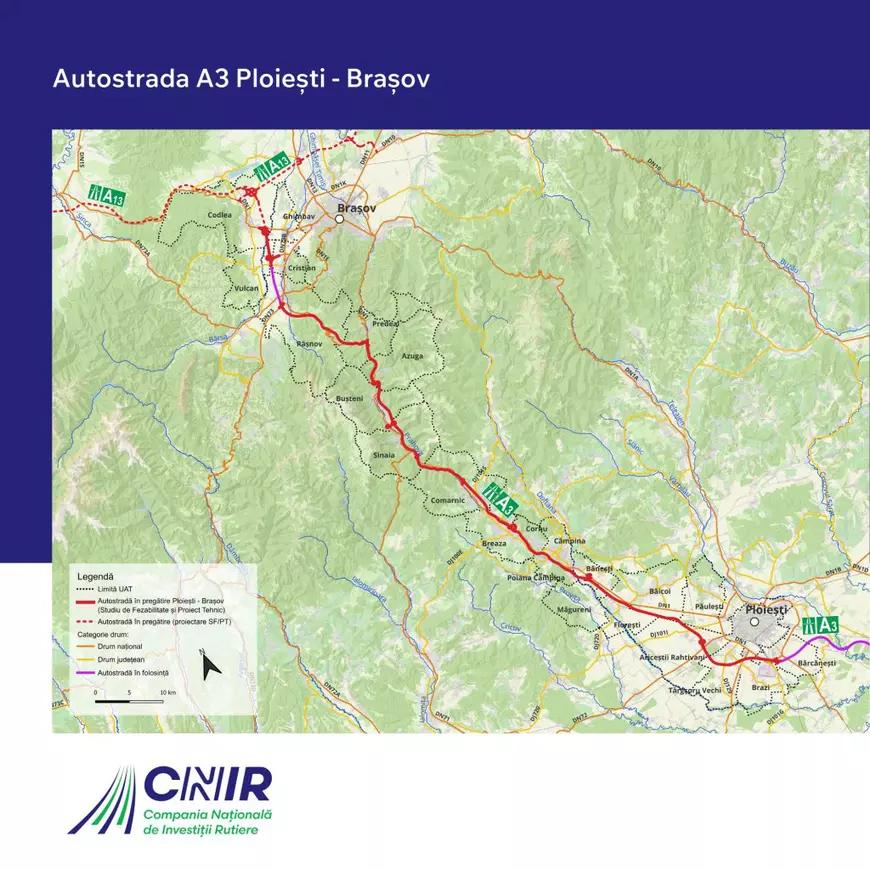 Hartă autostradă Brașov – Ploiești