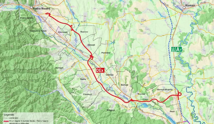 Harta Drumului Expres Bacău - Piatra Neamț