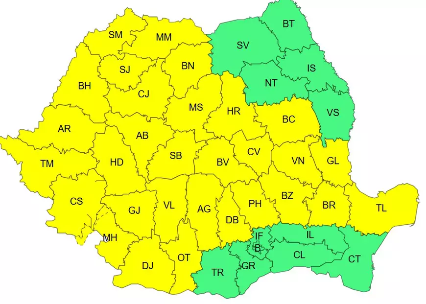 Ploi torențiale, grindină și vijelii în 30 de județe din România. Harta zonelor vizate de avertizarea meteo ANM cod galben