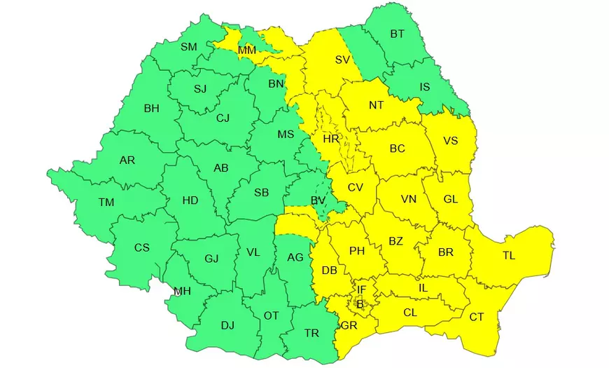 Ploi și vijelii în București și în 22 de județe: harta zonelor vizate de cod galben. O avertizare ANM a fost emisă și pentru luni