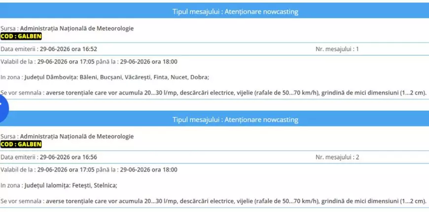 ANM a început să emită avertizări Nowcasting de furtuni violente, în plin cod roșu de caniculă. Care au fost zonele afectate și cum arată bilanțul pagubelor
