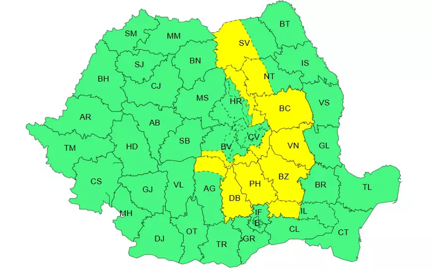 Ploi și vijelii în București și în 22 de județe: harta zonelor vizate de cod galben. O avertizare ANM a fost emisă și pentru luni