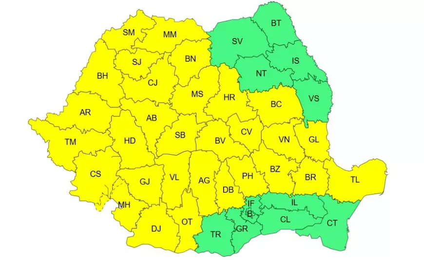 ANM a prelungit avertizarea meteo de ploi torențiale, grindină și vijelii. Harta zonelor vizate de codul galben