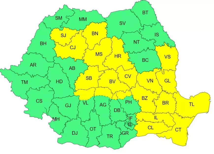 ANM a prelungit avertizarea meteo de ploi torențiale, grindină și vijelii. Harta zonelor vizate de codul galben