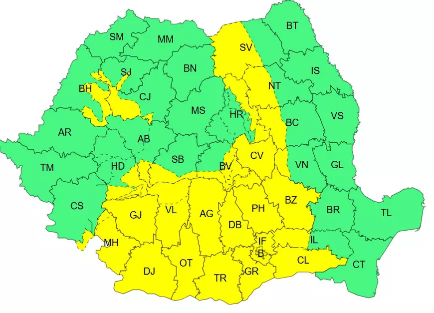 Ploi torențiale, grindină și vijelii în București și mai multe județe. Harta zonelor vizate de avertizarea meteo ANM cod galben