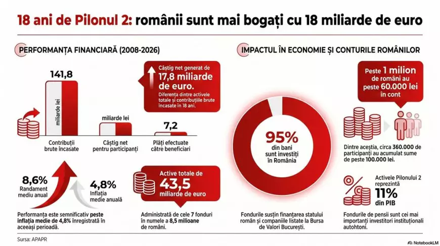 Câți bani a strâns un român cu venit mediu la Pilonul 2 de pensii, după 18 ani de contribuții