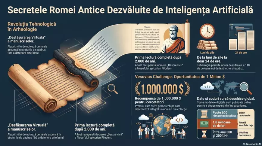 Cercetătorii oferă o recompensă de 1 milion de dolari oricui ajută la citirea unor texte din perioada romană. A fost descifrat un papirus vechi de 2.000 de ani, în Italia