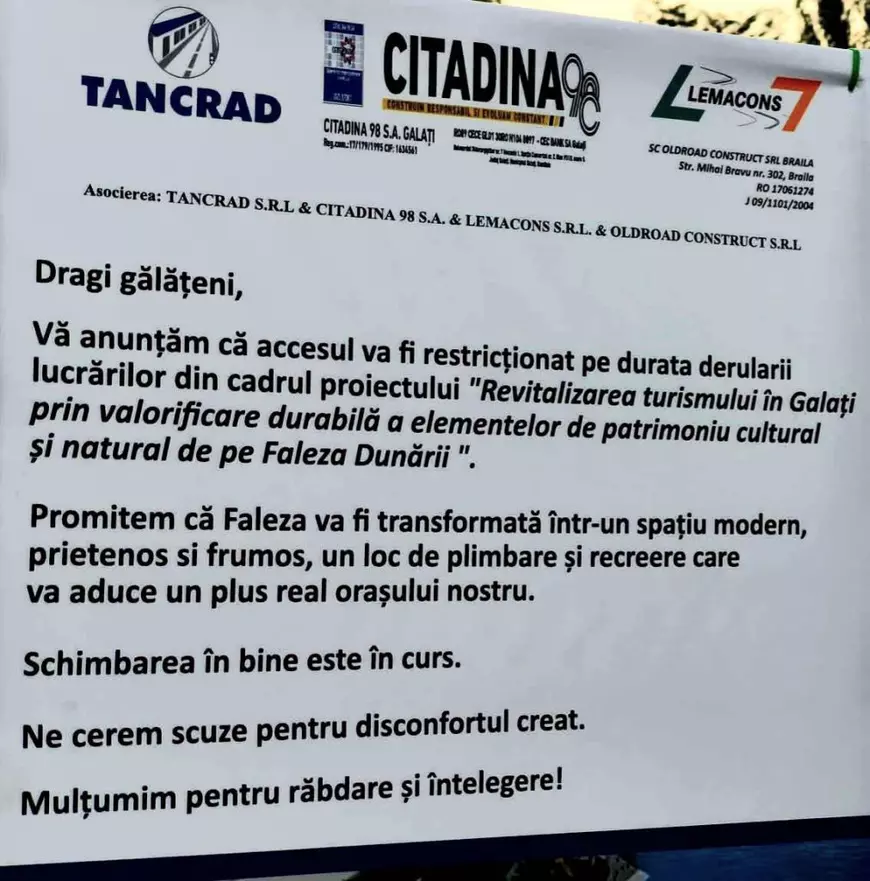 Acces restricționat pe faleza Dunării, la Galați 