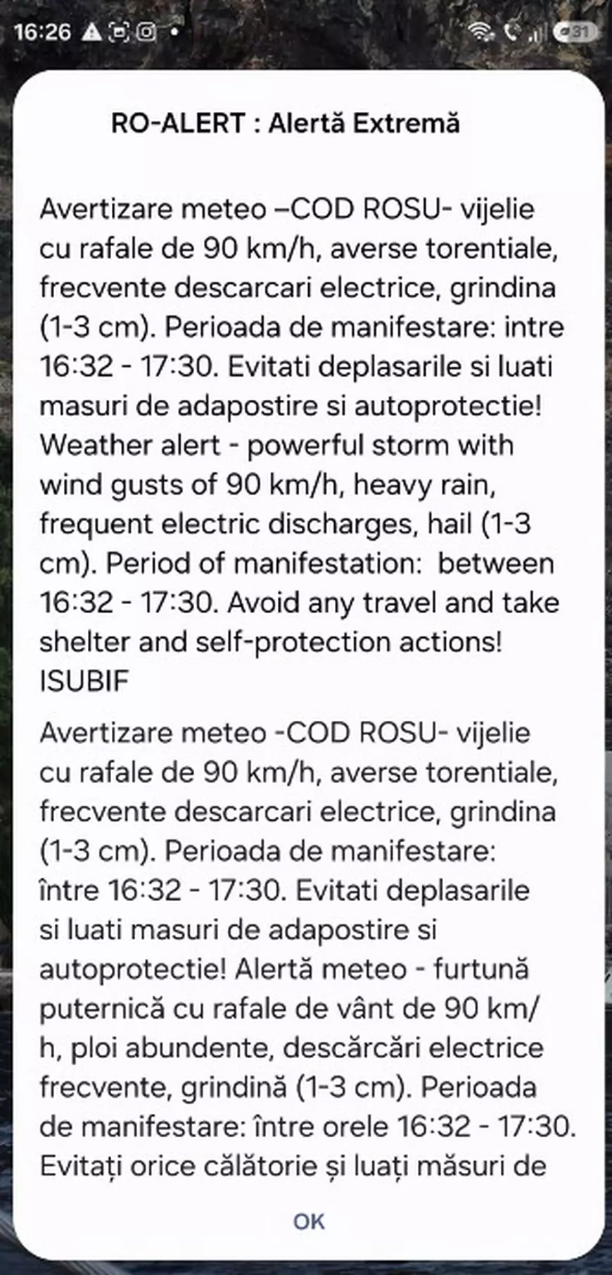 Cod roșu pentru furtuni violente, grindină și descărcări electrice în București și Ilfov. A fost emis Ro-Alert