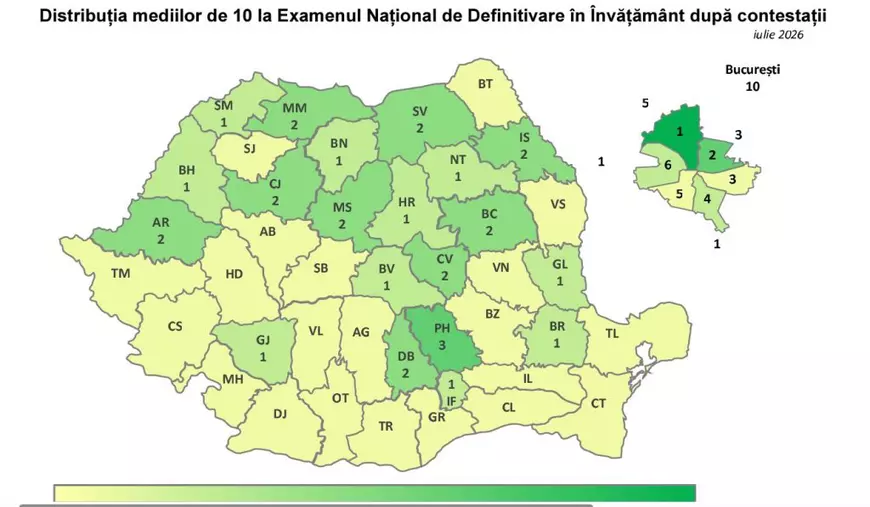 Definitivat 2026, rezultate finale. Aproape 50 de candidați au luat nota 10. Județul Galați înregistrează cea mai mare rată de promovabilitate