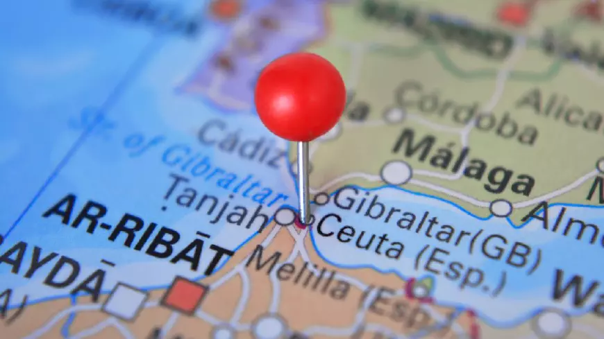 Punctul marcat cu „Ceuta” pe harta Spaniei