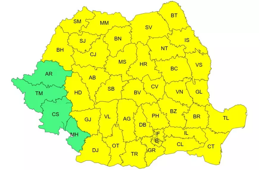 Ploi torențiale, grindină și vijelii în 37 de județe și București până la noapte. Harta zonelor vizate de avertizarea meteo ANM cod galben