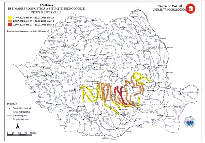 Cod roșu de inundații în zonele deja lovite de furtuni. Hidrologii anunță viituri pe râuri din Dâmbovița și Prahova în următoarele 24 de ore