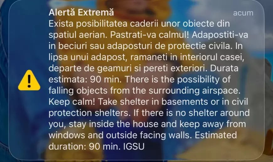 Al doilea mesaj RO-Alert transmis în zona Tulcea în doar câteva ore: sistemul de supraveghere al MApN a detectat un grup de ținte în apropierea graniței cu Ucraina