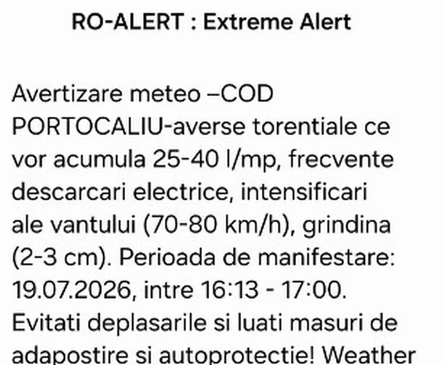 Cod roșu pentru furtuni violente, grindină și descărcări electrice în București și Ilfov. A fost emis Ro-Alert