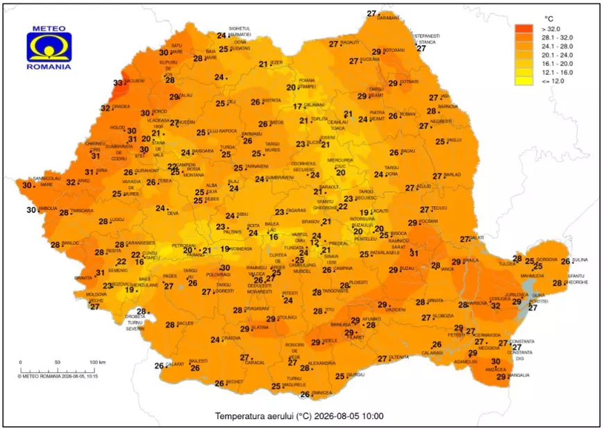 Locul din România unde se înregistrau 12 grade la ora 10.00, fix când a intrat în vigoare codul roșu de caniculă extremă pentru 7 județe