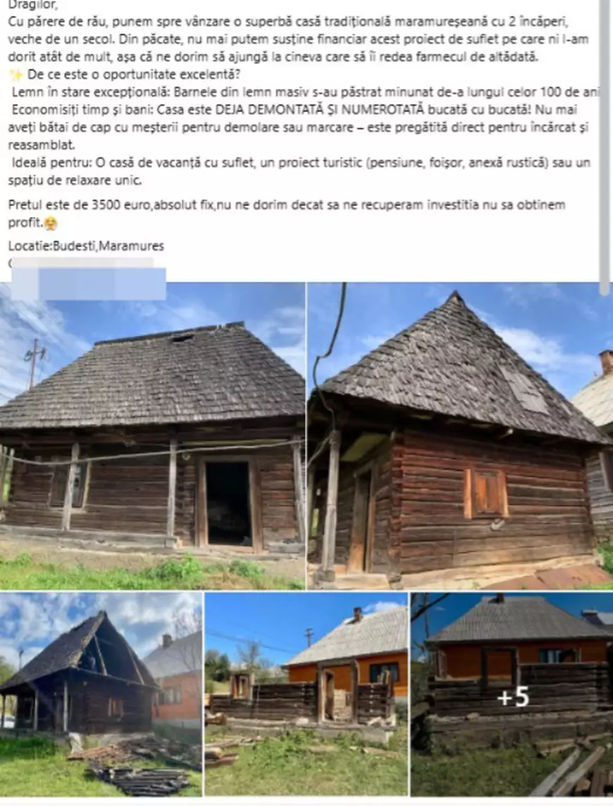 Anunt vanzare Casa veche de 100 de ani din Maramures, de vânzare, demontata si numerotata