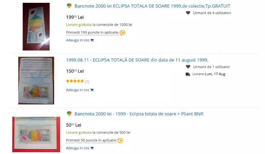 Cât costă o bancnotă de 2.000 de lei cu eclipsa de Soare din 1999: seria cea mai căutată de colecționari