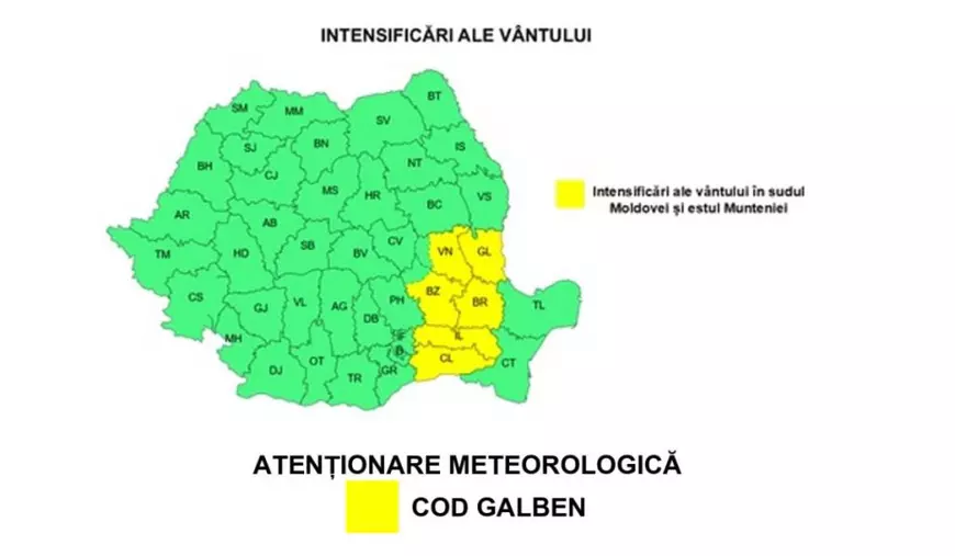 ANM anunță cod galben de caniculă, vânt de până la 70 km/h și furtuni în mai multe zone din țară. Harta județelor afectate de fenomenele meteo extreme