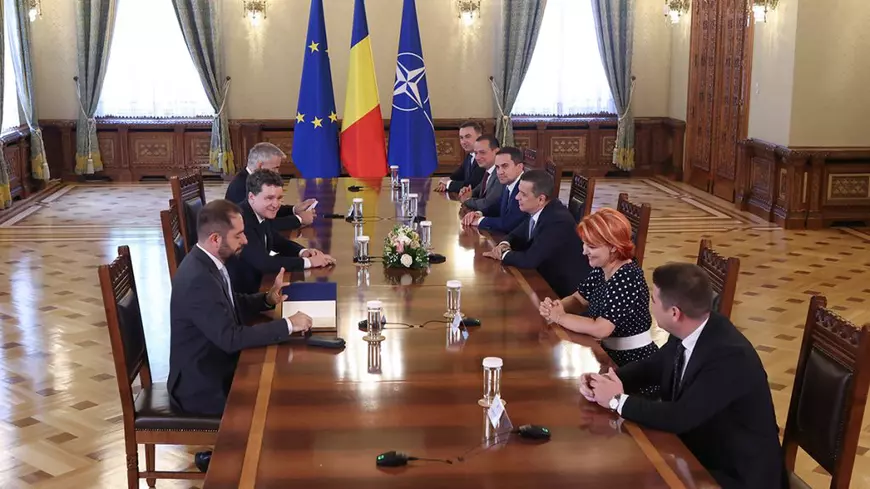 Nicușor Dan, președintele României, se întâlnește cu reprezentanții PSD în timpul consultărilor cu partidele şi formaţiunile politice parlamentare în vederea desemnării candidatului la funcţia de prim-ministru, la Palatul Cotroceni din București, 19 iunie 2025. Inquam Photos / George Călin