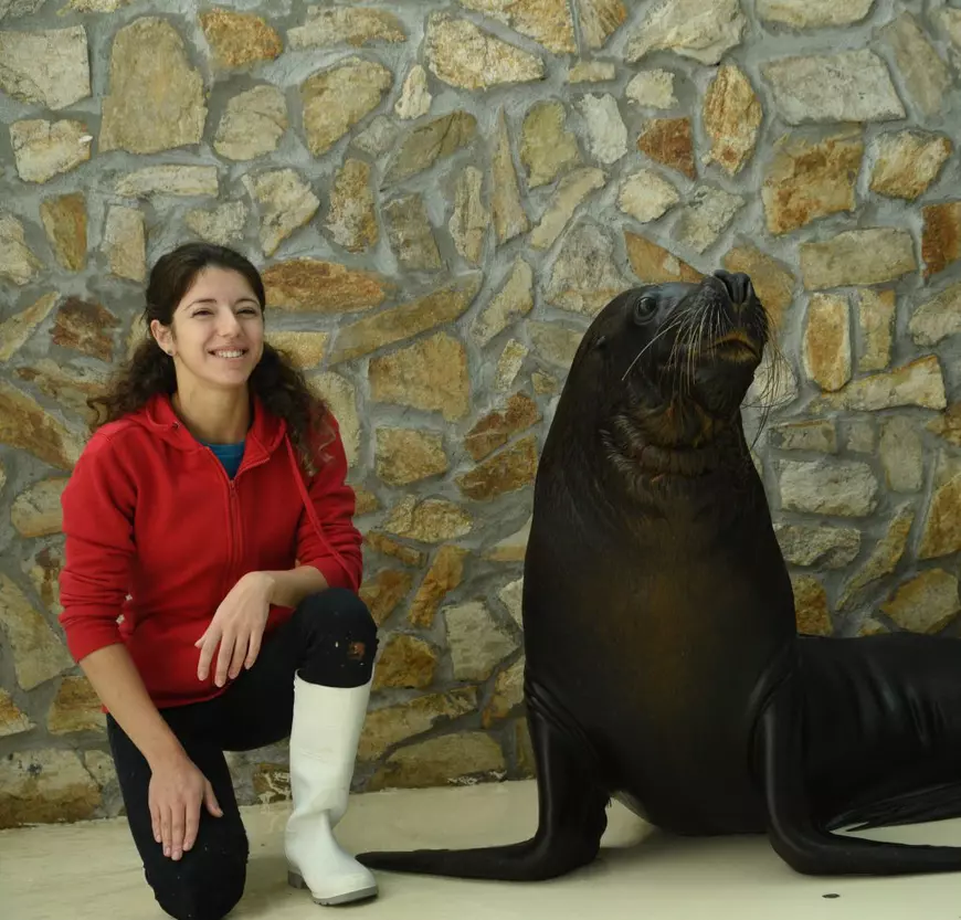 Monica Bogdan alături de foca Vely. Sursa foto: Arhiva Personală