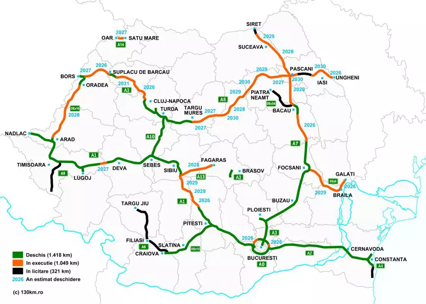 Harta marilor inaugurări până la finalul anului 2026. Peste 200 km de autostradă urmează să fie dați în trafic