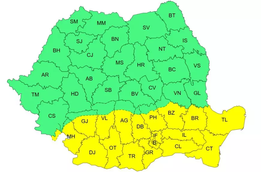 Patru județe au intrat sub avertizare de furtuni puternice: ANM anunță grindină, vijelii și ploi torențiale până la noapte