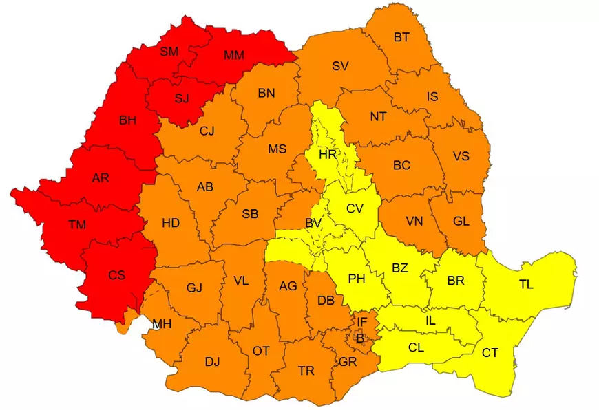 Ploi torențiale, grindină și vijelii în 39 de județe și București. Harta zonelor care rămân sub alertă de căldură extremă până sâmbătă