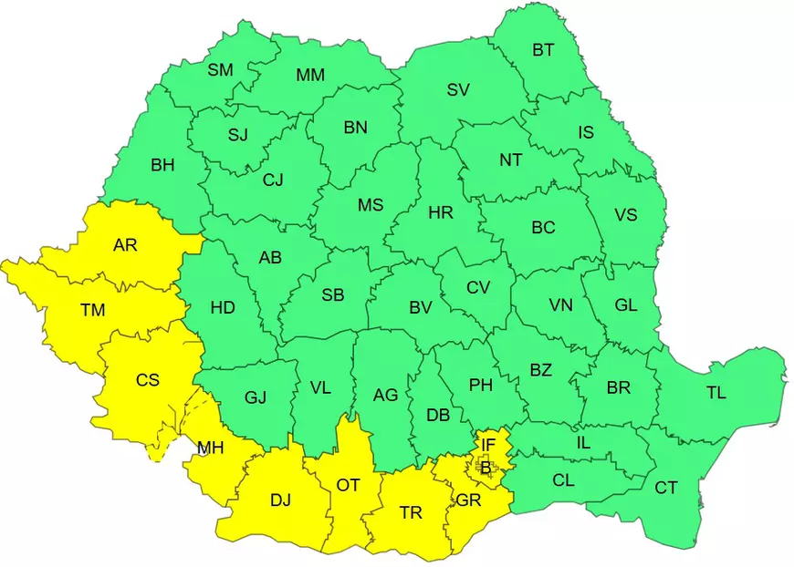 16 județe lovite sâmbătă de furtuni cu grindină și ploi torențiale. Harta zonelor vizate de avertizarea meteo ANM cod galben