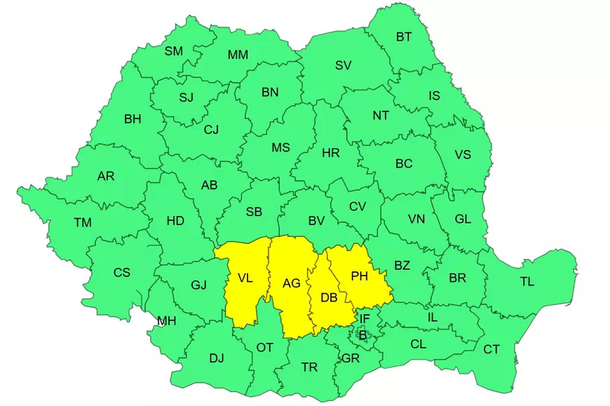 Patru județe au intrat sub avertizare de furtuni puternice: ANM anunță grindină, vijelii și ploi torențiale până la noapte
