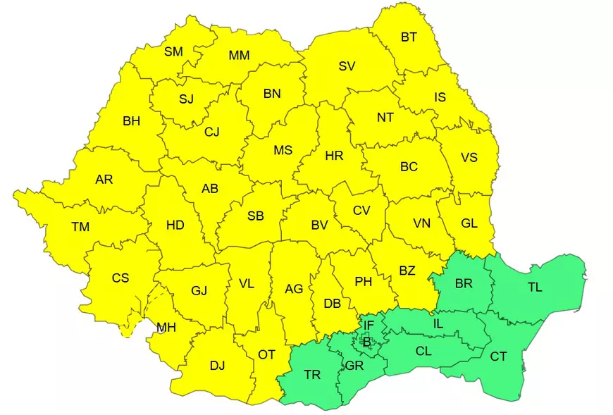 Ploi torențiale, grindină și vijelii în 39 de județe și București. Harta zonelor care rămân sub alertă de căldură extremă până sâmbătă