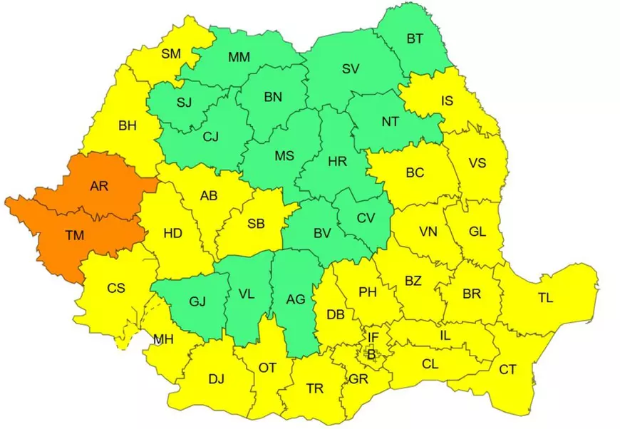 Cod galben și cod portocaliu de caniculă și vijelii puternice în România. Harta județelor vizate de avertizările emise de meteorologii ANM