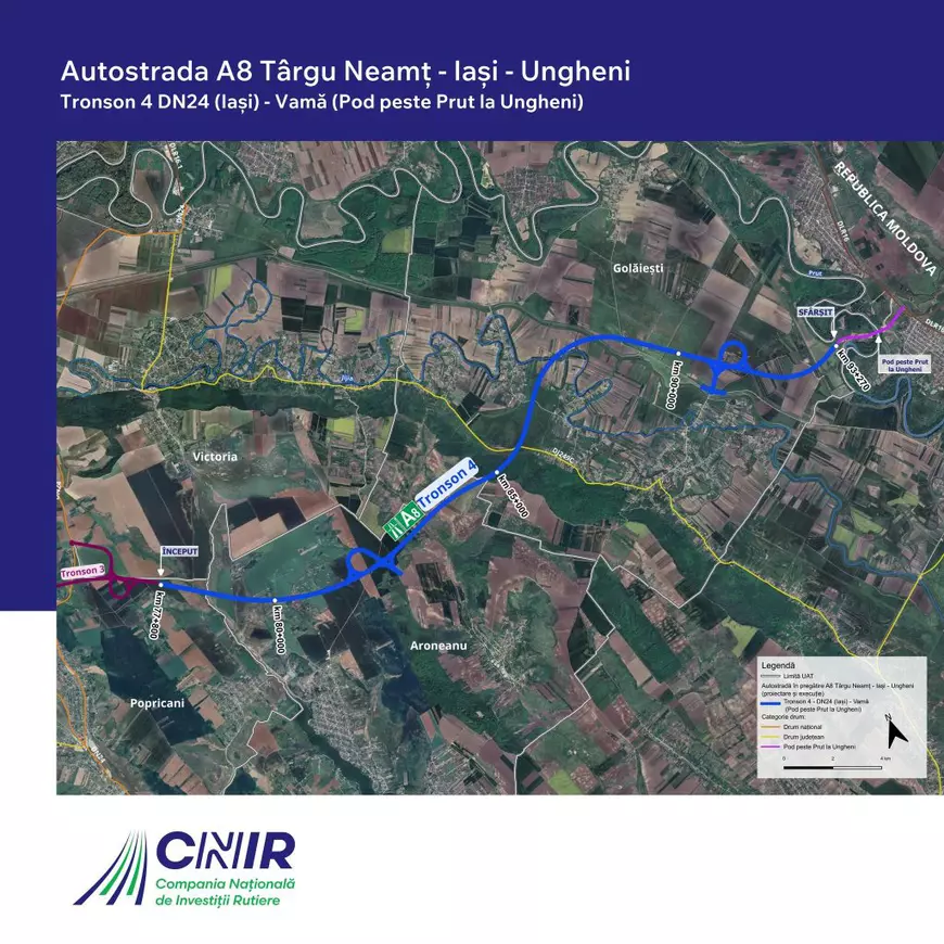 Autostrada Unirii A8, cu frâna trasă pe sectorul Târgu Neamț - Iași - Ungheni: Două tronsoane intră în proiectare, restul e blocat în instanță și contestații