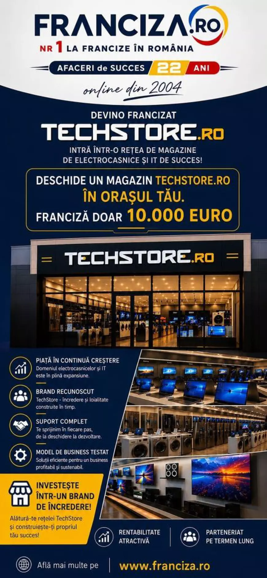 Începe o afacere de succes cu franciza de magazin electrocasnice TECHSTORE