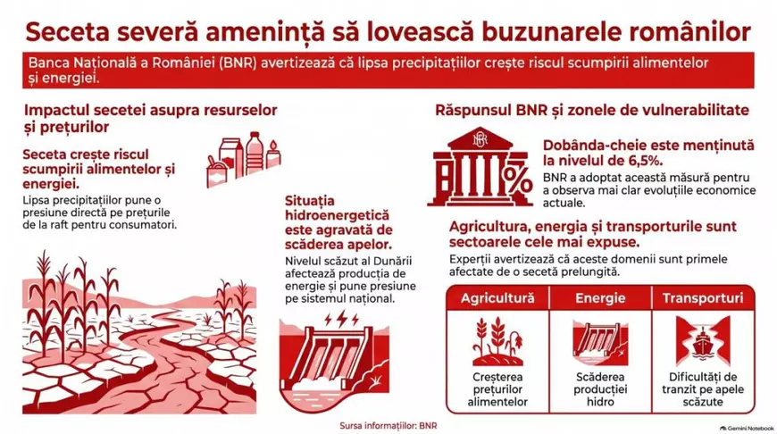 BNR anunță noi scumpiri pentru milioane de români, din cauza secetei. Dobânda-cheie a rămas la 6,5%