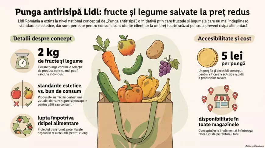 Punga antirisipă de 5 lei de la Lidl conține 2 kilograme de fructe și/sau legume