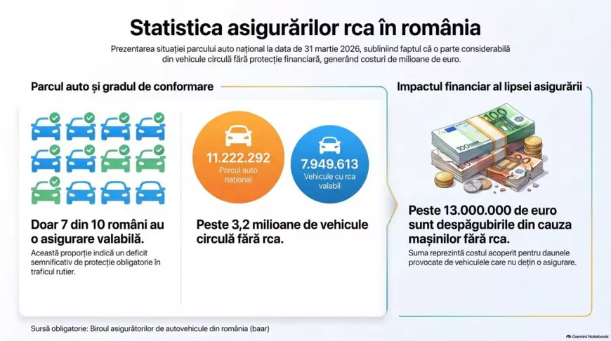 Peste 13 milioane de euro despăgubiri din cauza mașinilor fără RCA: doar 7 din 10 români au făcut o asigurare valabilă