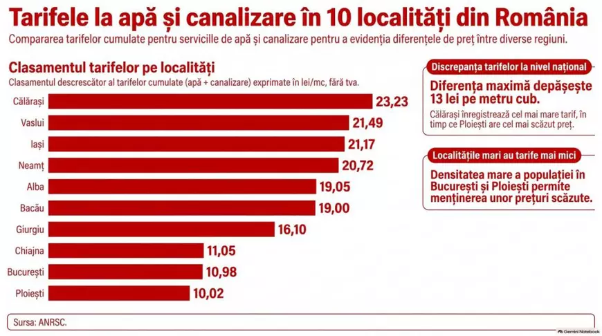 Cât costă metrul cub de apă în august, în România: diferență de peste 13 lei între orașe